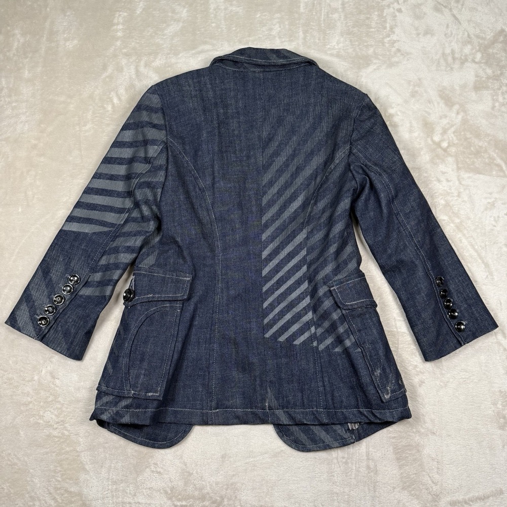 VTG Custo Barcelona Denim Jacket Blazer Womens Size 40 US 8 Art To Wear Y2K Blue - Picture 3 of 9